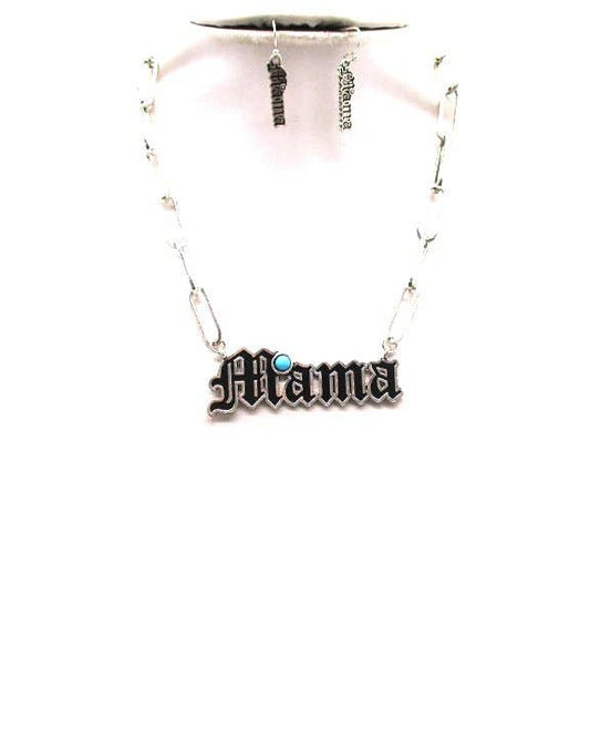 Western Letter Mama Chain Necklace Set (Snowing)