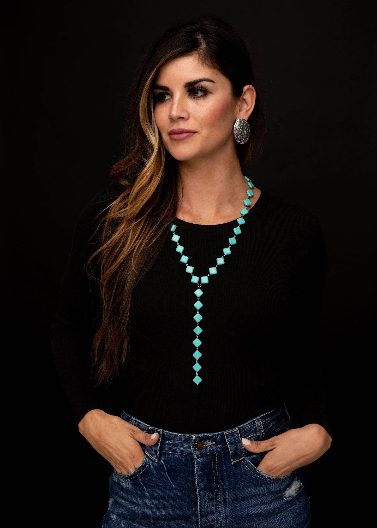 Turq Diamond V Necklace with 6.5" Hanging Strand West Co
