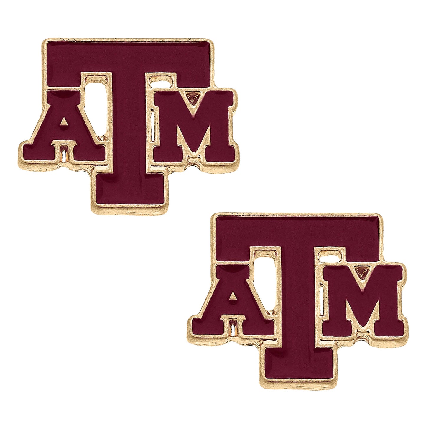 Texas A&M Aggies Enamel Logo Stud Earrings in Shiny Gold Canvas