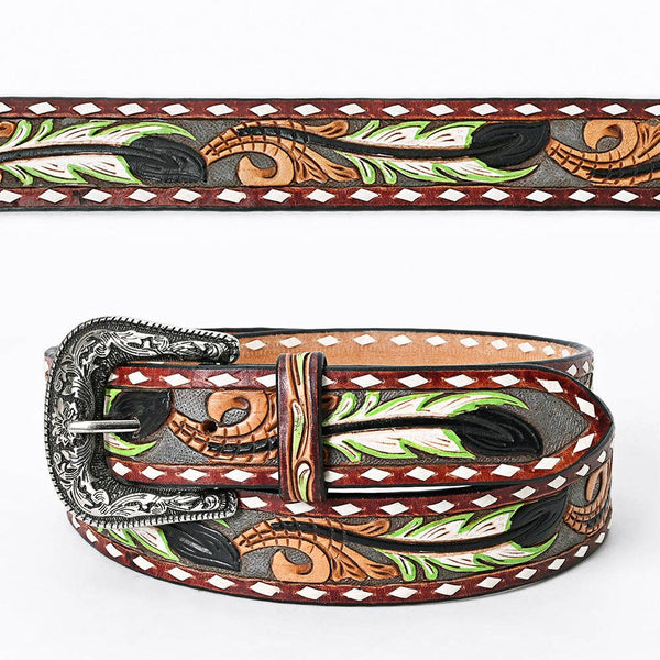 Leather Ladies Tooled Feather Belt ADBLF117: LS Western