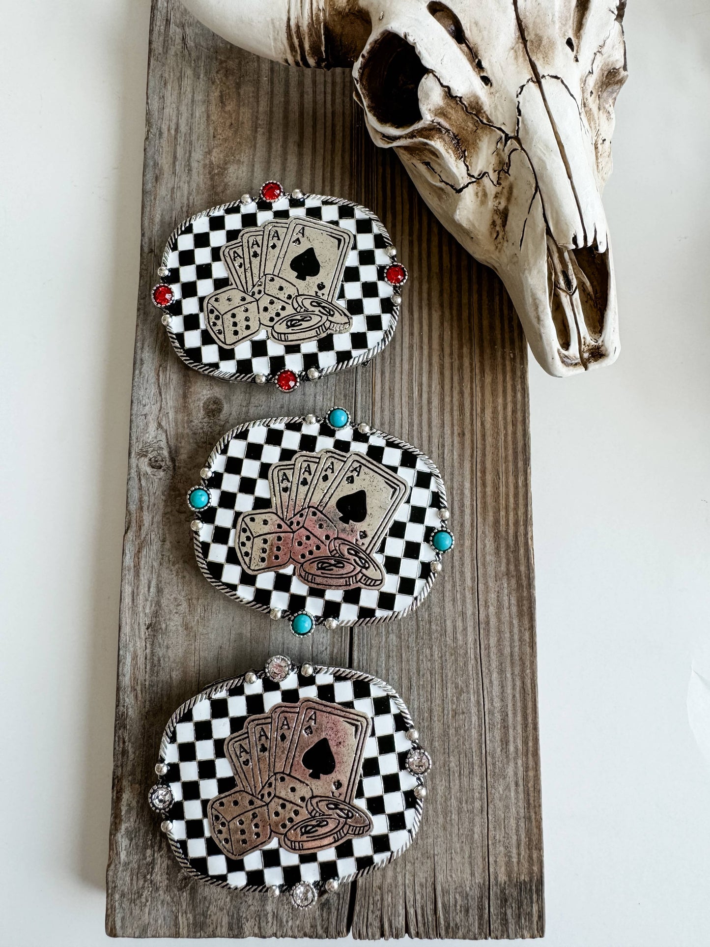 Western Belt Buckle Checker Checkered Pattern: TURQUOISE Boho