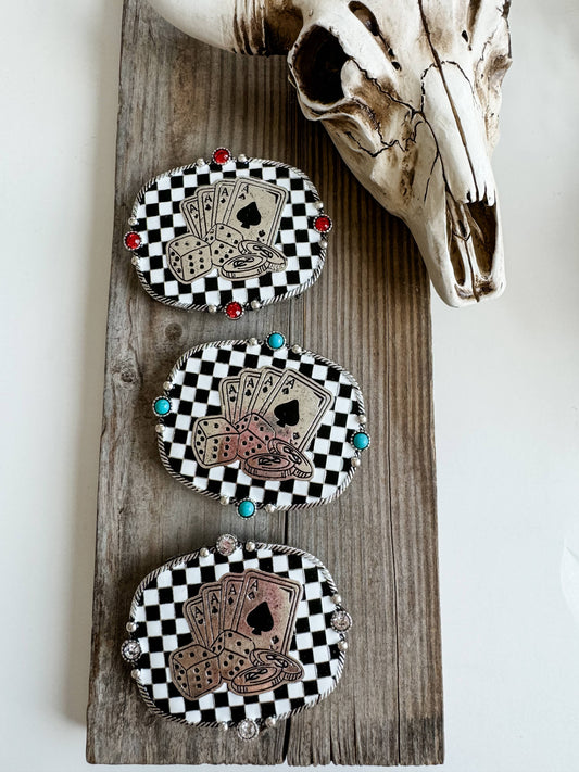 Western Belt Buckle Checker Checkered Pattern: TURQUOISE Boho