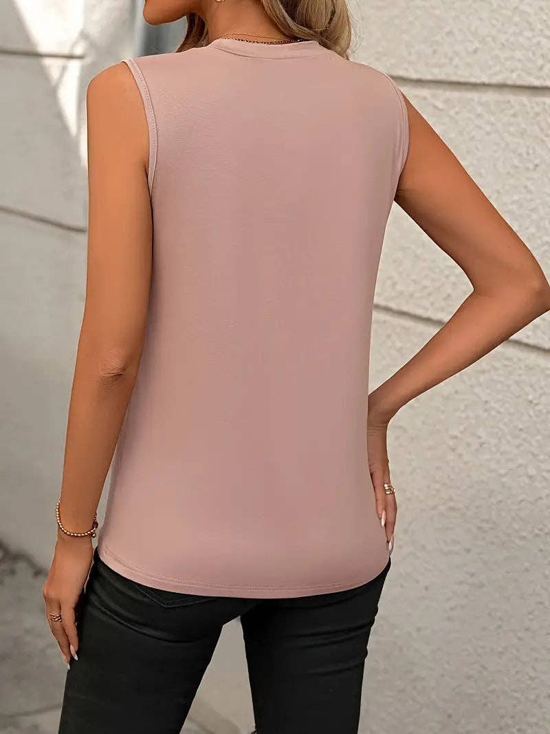Burgundy Sleeveless Top Crew Neck Minimal Chic Tank: Burgundy / 65%Rayon + 35%Polyester / L