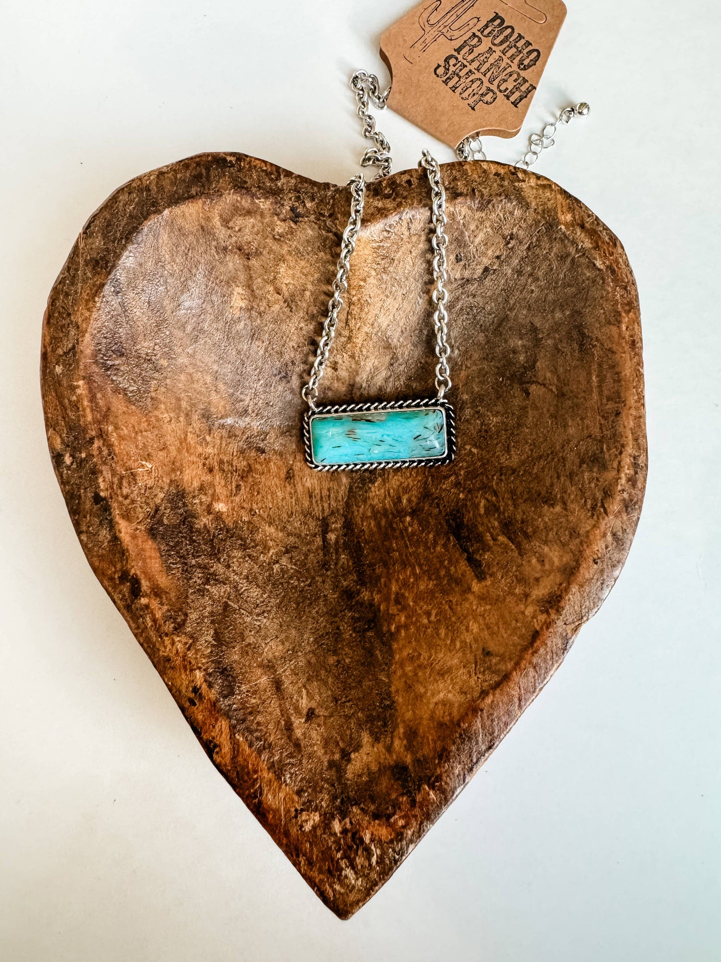Western Semi Stone Bar Necklace: ORANGE\ TURQUOISE, Turquoise Brown, or Turquoise