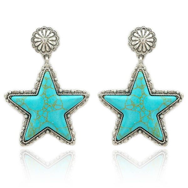 Howlite Stone Star Metal Concho Drop Earrings: Susie Q