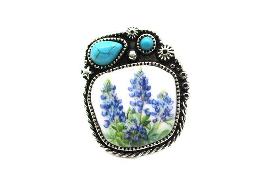 Western Turquoise Flower Portrait Cuff Ring (Snowing)