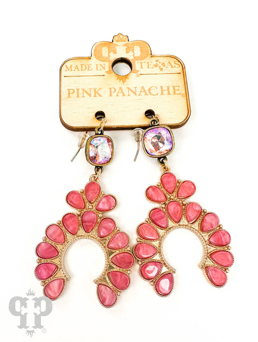 Squash blossom earring with Austrian crystal: Pink, White, or Multi Color PP
