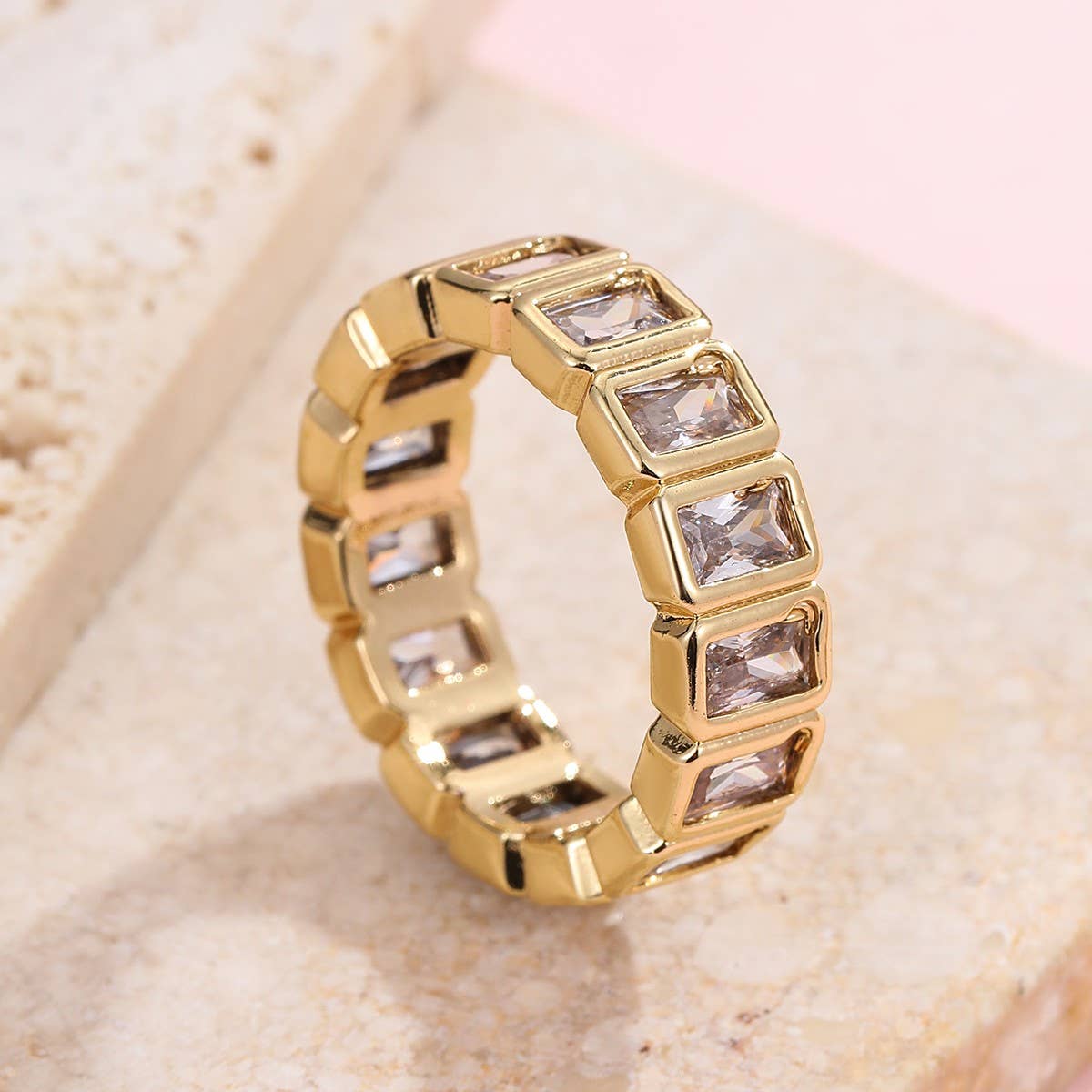 Gold Rhinestone Multi-Shape Eternity Stack Rings | 40R142: RECTANGLE