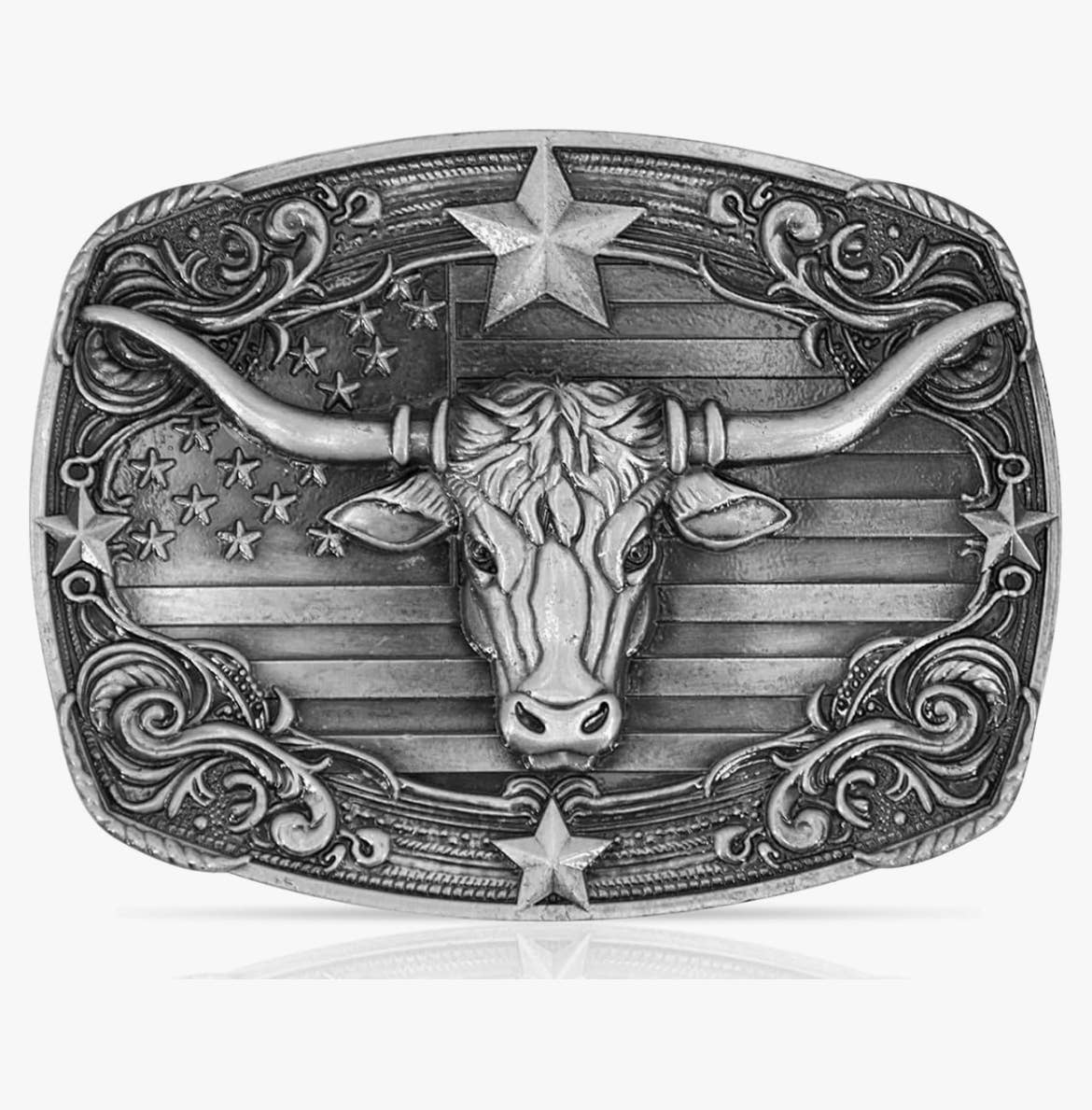 Western Cowboy Long Horn Bull Belt Buckle Simple