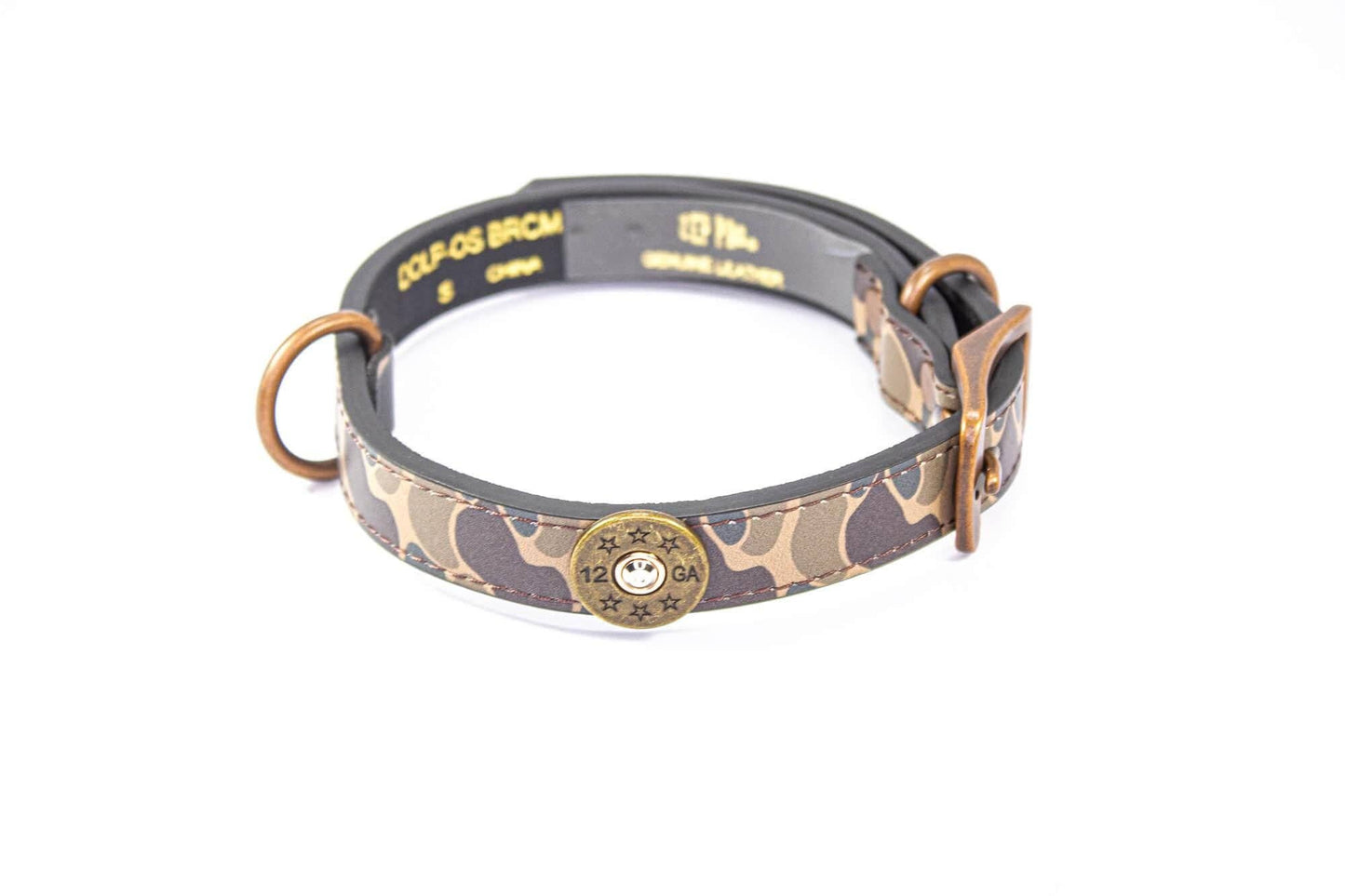 Shotshell Hunting Old School Camo Leather Zep Dog Collar: X-Large 23"-27"