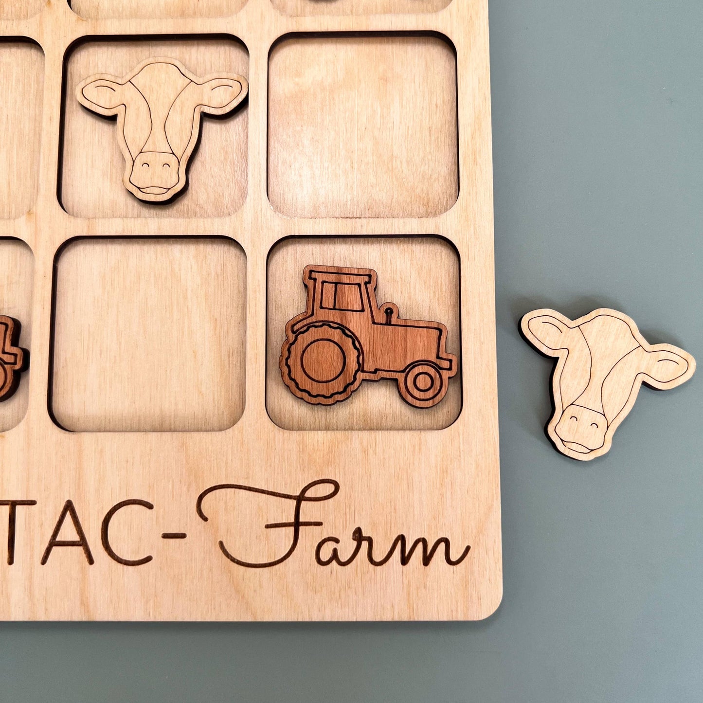 Farmer Gift - Tic-Tac-Toe Farm Game - Customizable: Cow + Tractor