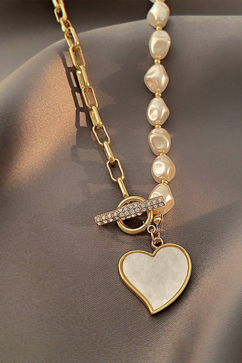 Heart Pendant Rhinestone Pearl Necklace  Liam & Company