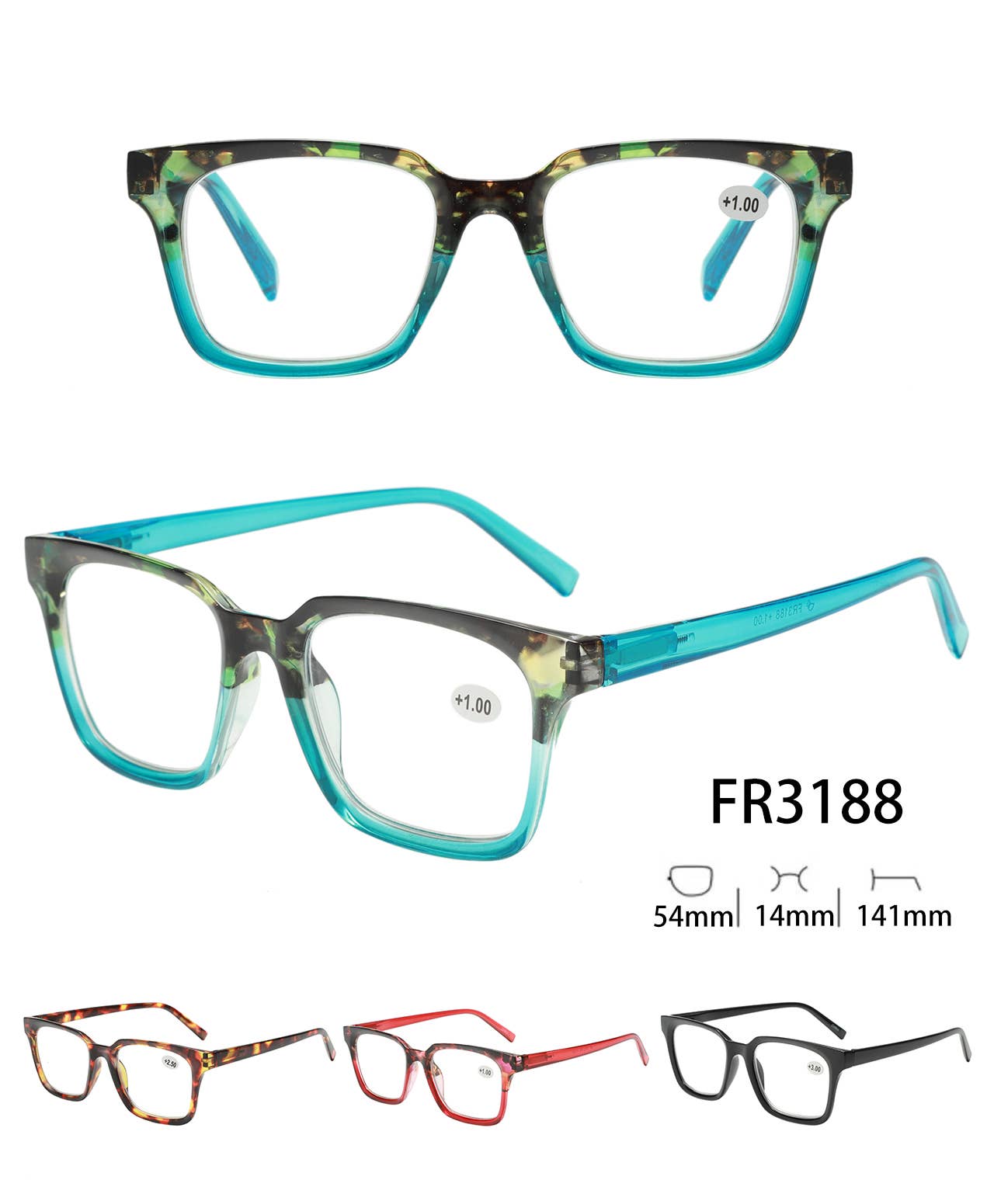 Large Frame Colorful Readers/Reading Glasses: 2.50