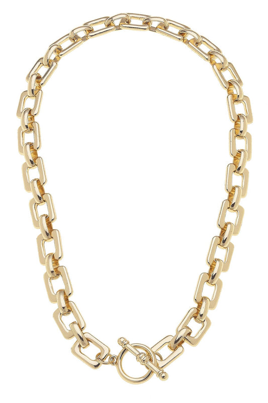 Conrad Chain Link Toggle Necklace in Shiny Gold Canvas