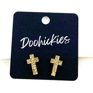 Glitter Cross Studs Glitter Gold Doohickie