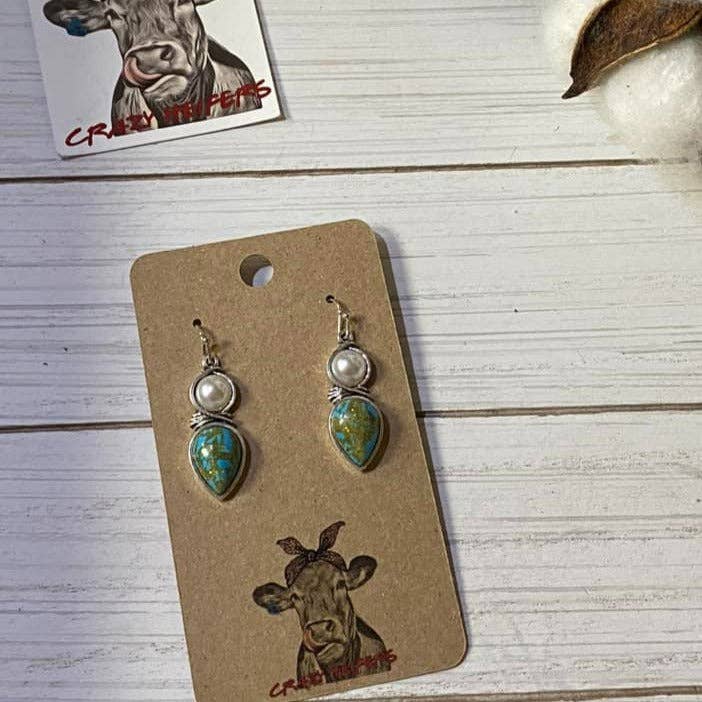 CHW Pearl & Turquoise fish hook Earrings -