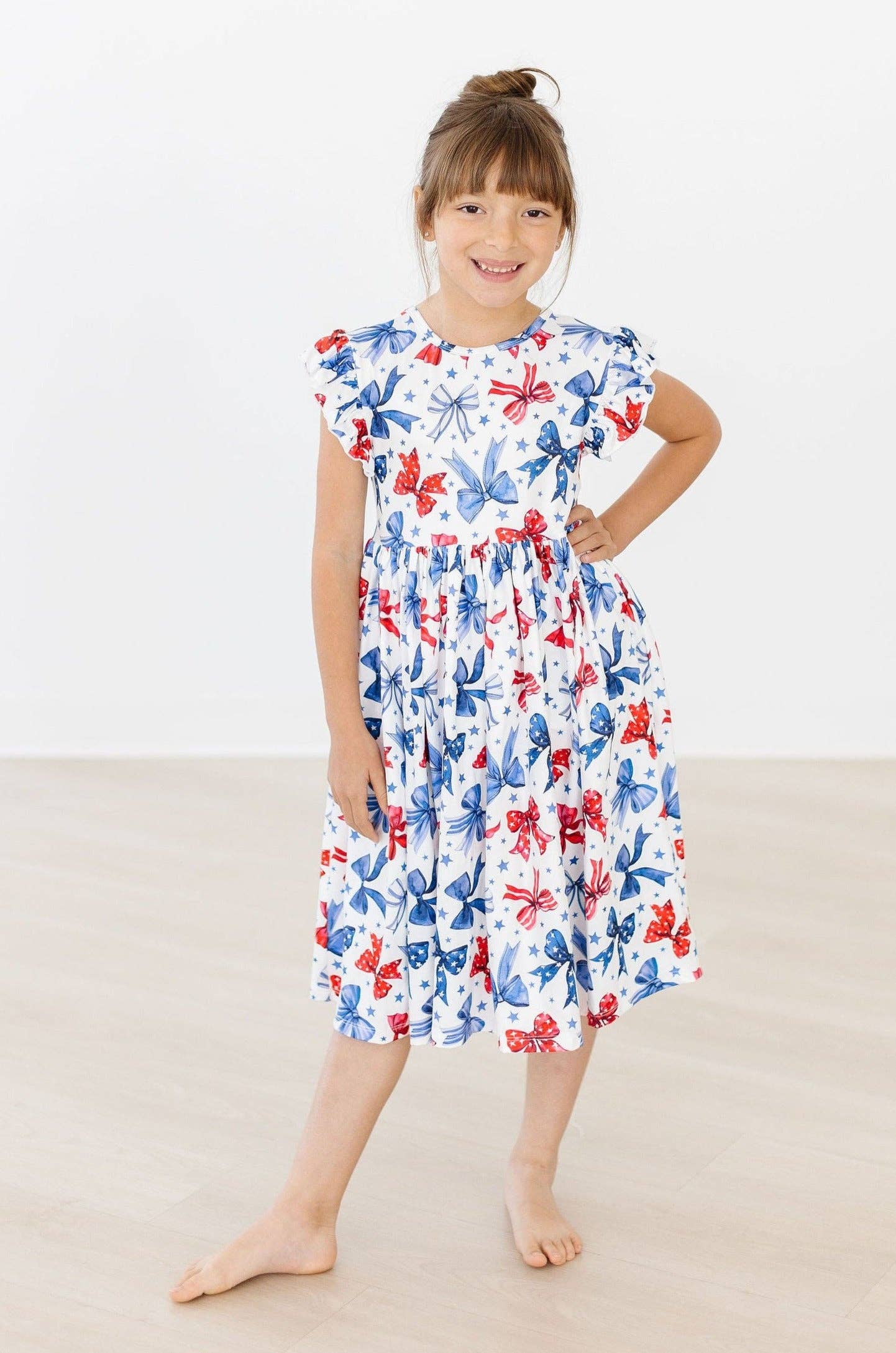 Born to Sparkle Flutter Sleeve Twirl Dress: Mila Fl