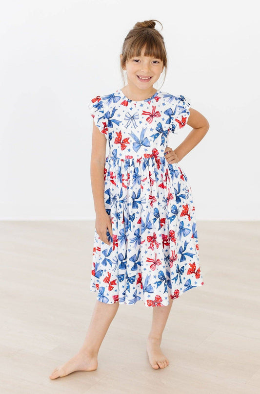 Born to Sparkle Flutter Sleeve Twirl Dress: Mila Fl