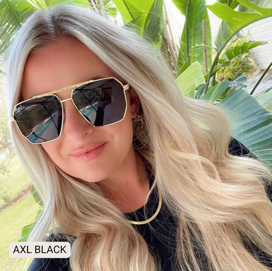 AXL - Unisex Geometric Aviator Polarized Sunglasses: Black Fl Dax