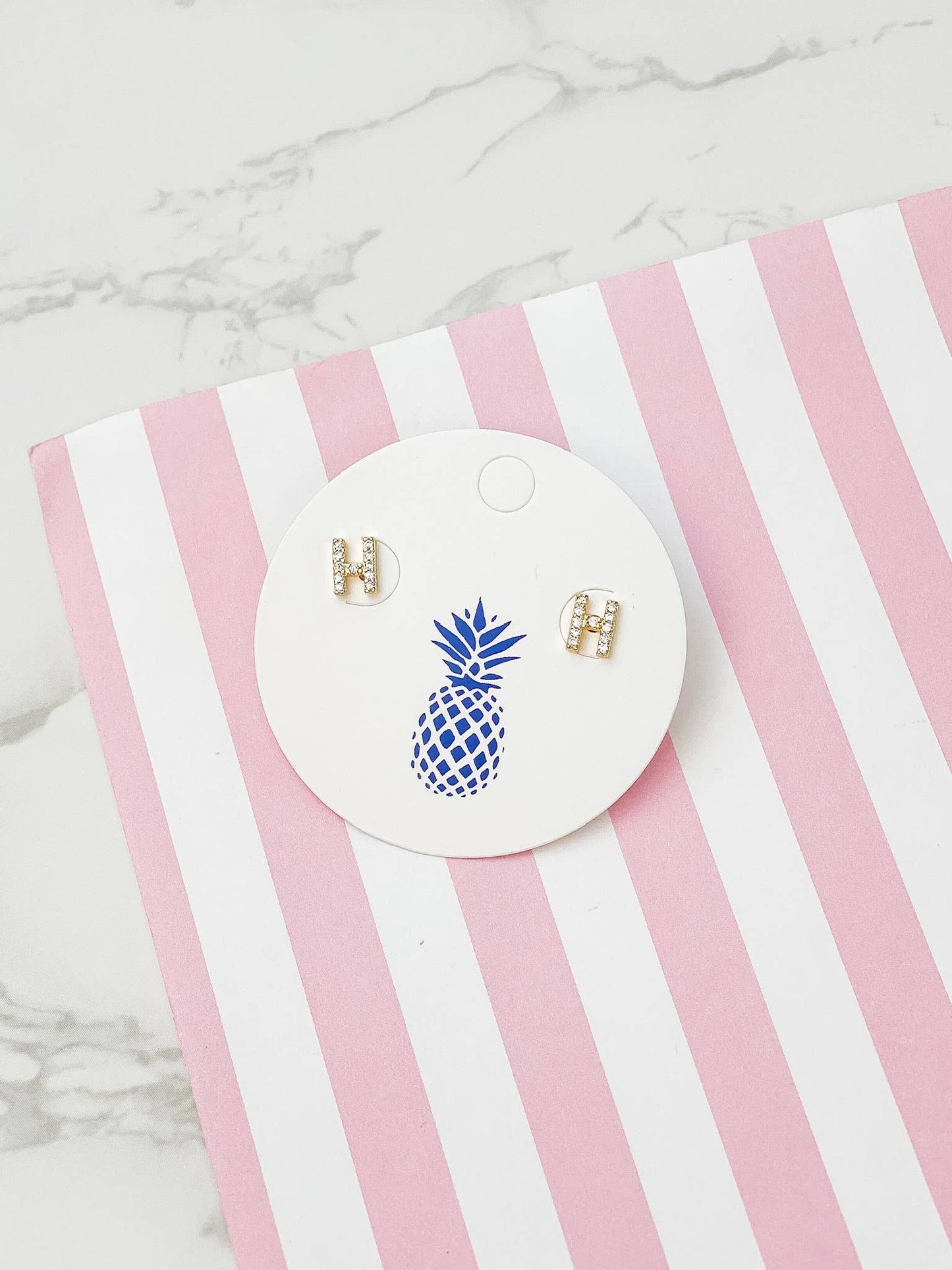 Cubic Zirconia Initial Stud Earrings- Gold: Y