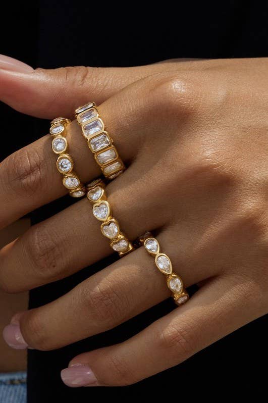 Gold Rhinestone Multi-Shape Eternity Stack Rings | 40R142: ROUND