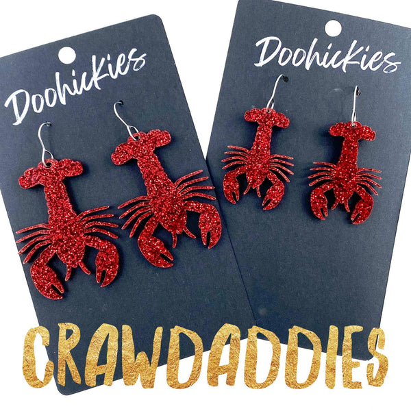 Glittery Red Crawfish Acrylic Dangles (2 Sizes) -Earrings: 1.5" Small Doohickie