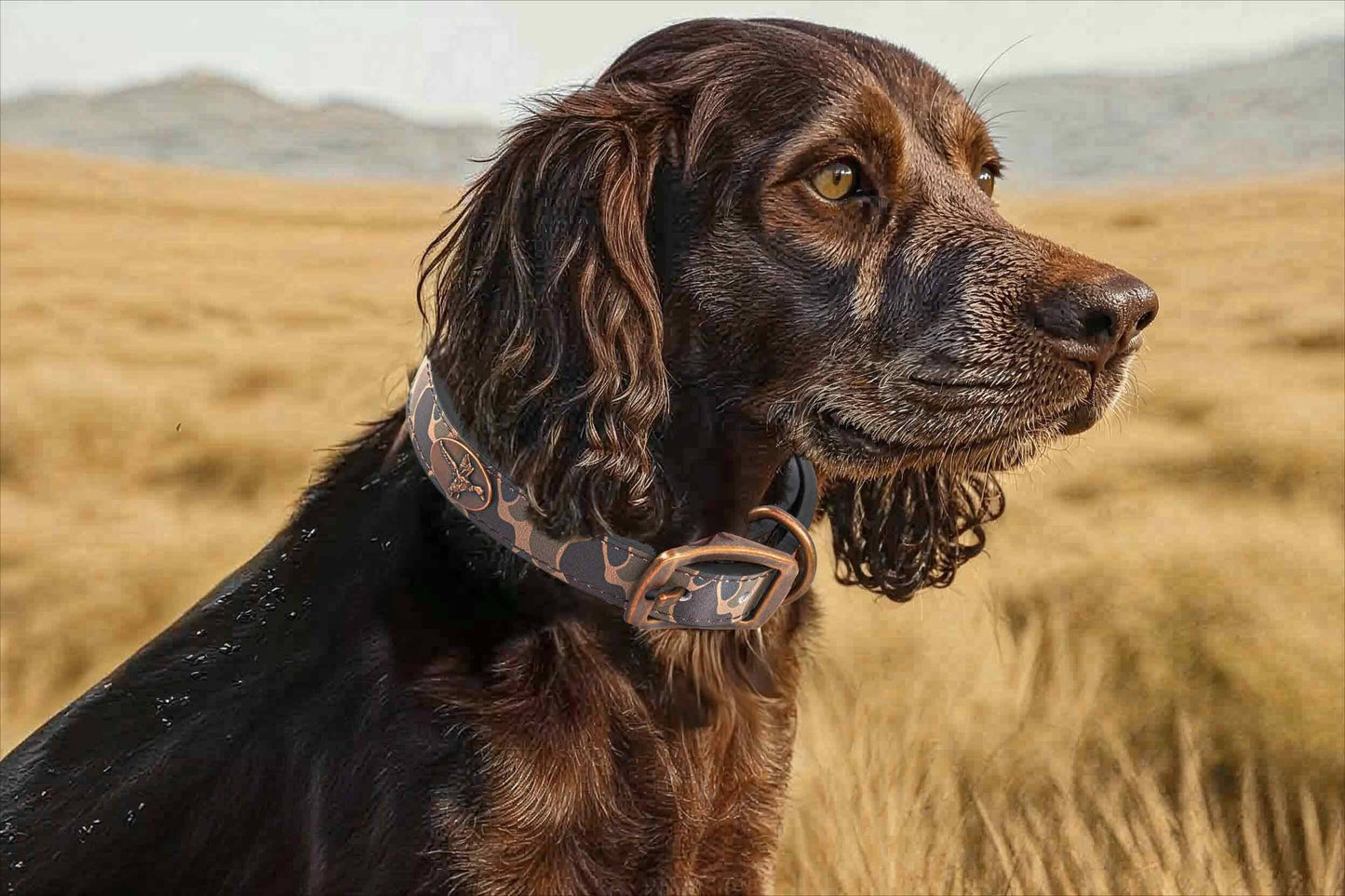 Shotshell Hunting Old School Camo Leather Zep Dog Collar: X-Large 23"-27"