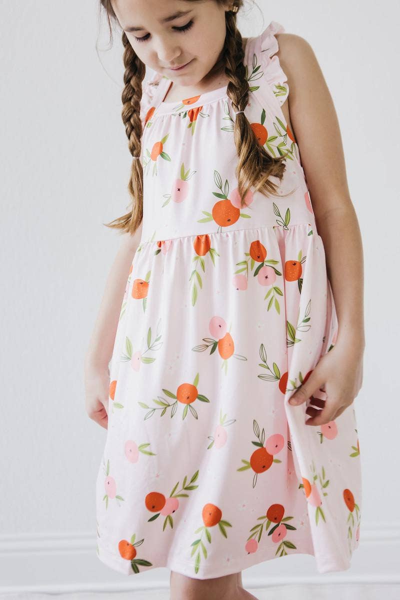 Tangerine Ruffle Cross Back Dress: Mila Fl