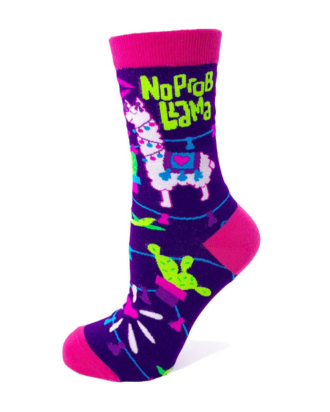 No Prob Llama Women's Crew Socks- Fabdaz