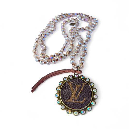 Linen AB Beaded Upcycled LV Necklace Junk Gypsy