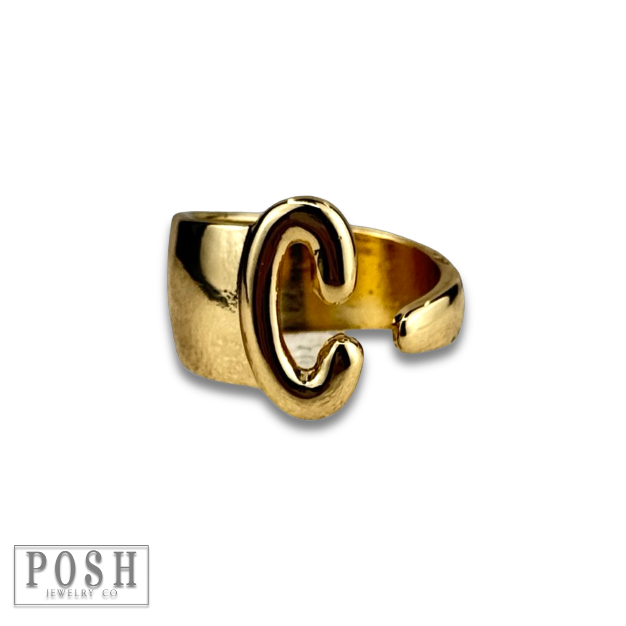 Bubble letter monogram initial ring: Gold / B
