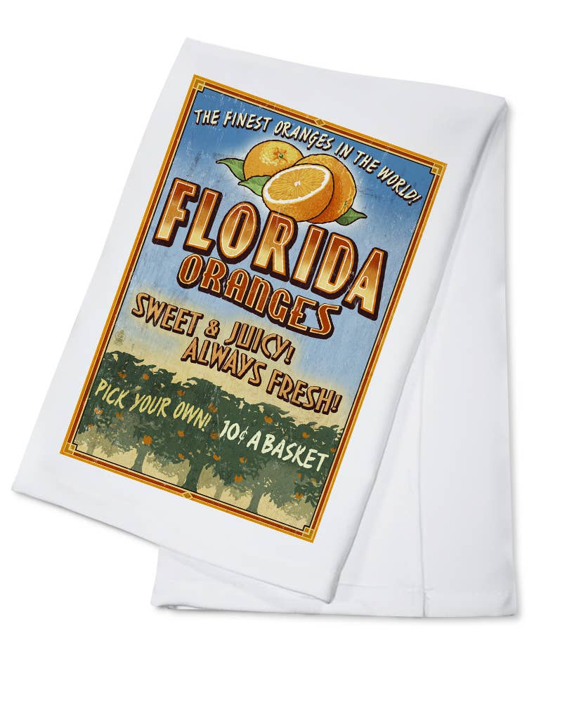 ORGANIC TEA TOWEL Florida, Orange Grove Vintage Sign: Organic Tea Towel
