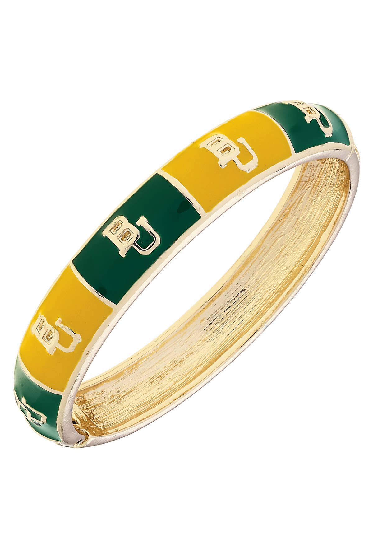 Baylor Bears Sculpted Enamel Checkered Hinge Bangle in Green Canvas