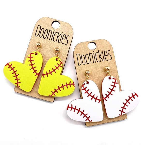 Baseball  Heart Dangle Earrings Doohickie