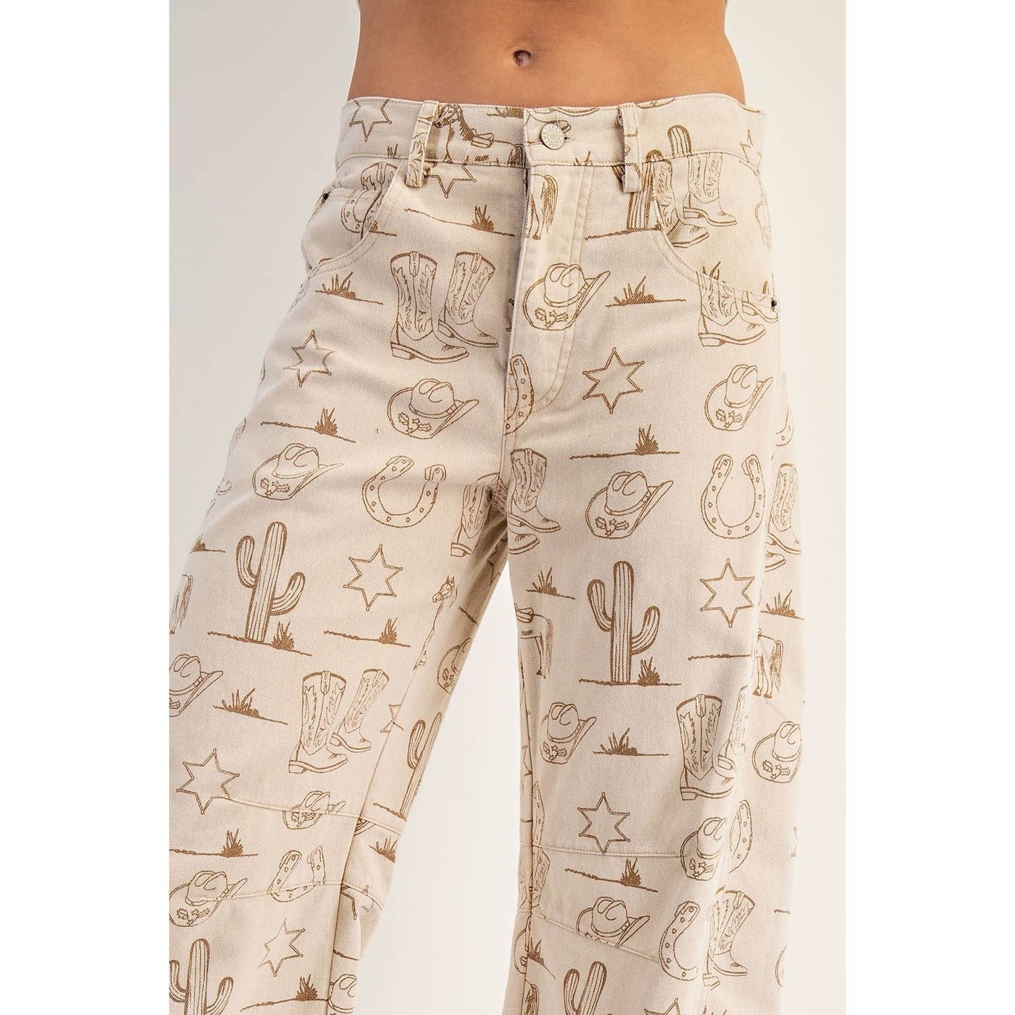 NEW Mineral Washed Western Barrel Leg Jeans: ALMOND LATTE / L