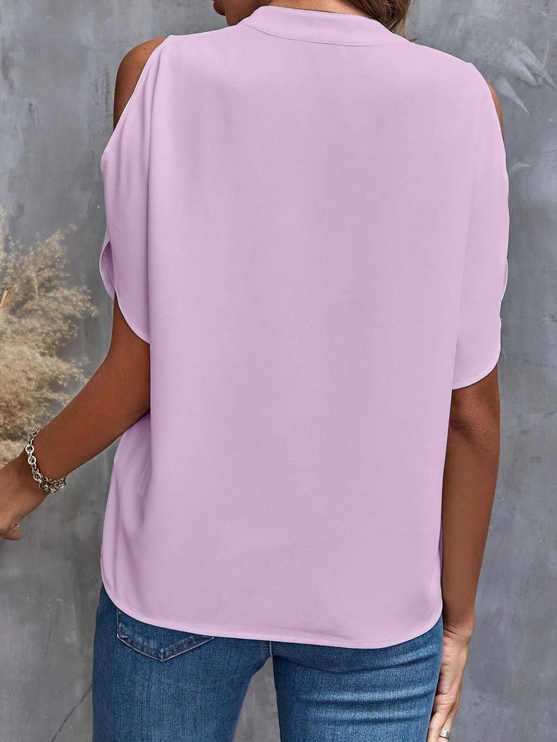 V-NECK STYLISH SLEEVED WOMEN'S BLOUSE: RED Lily Clothing