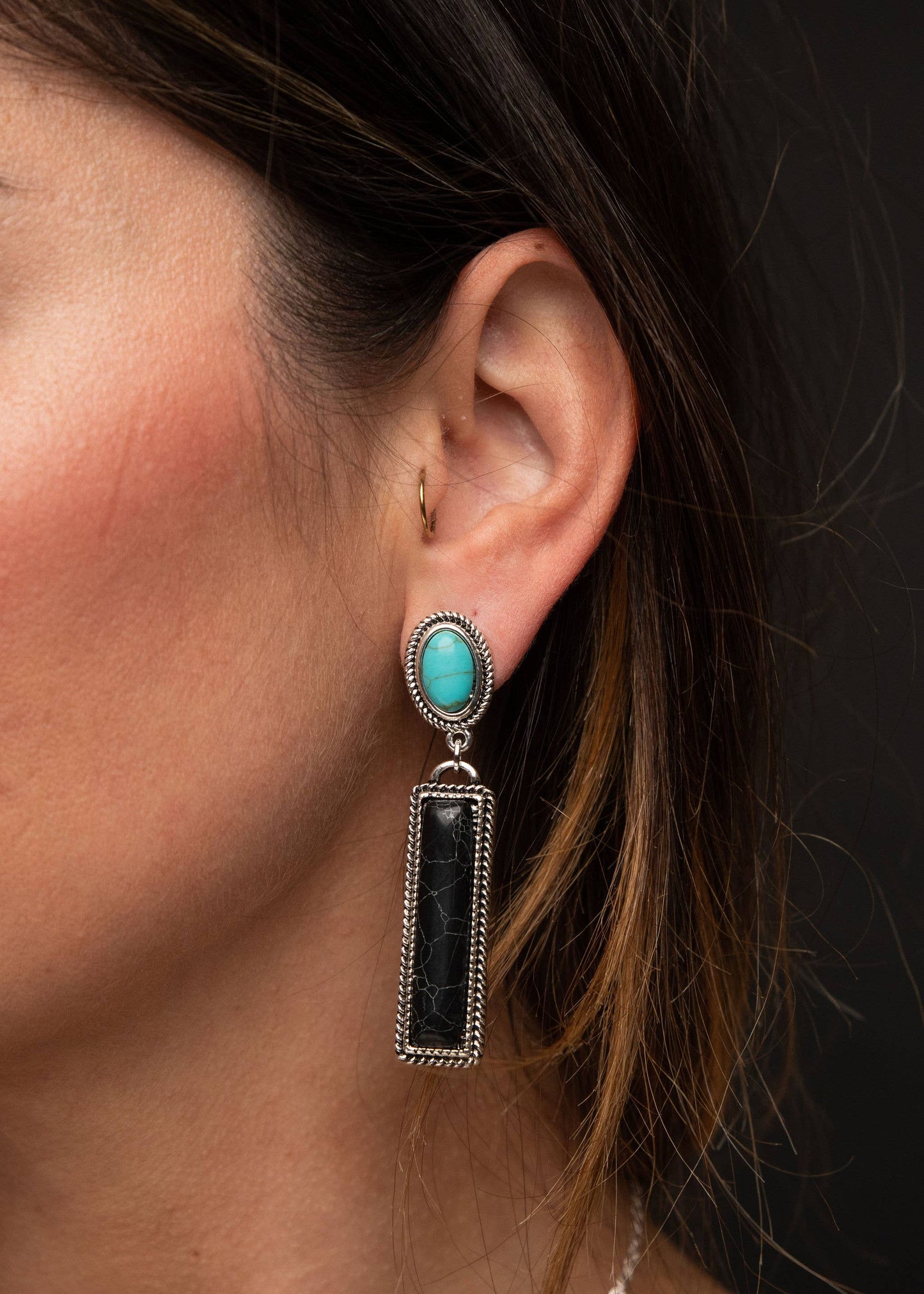 2.5" Black Bar Earring on Turquoise Post West Co