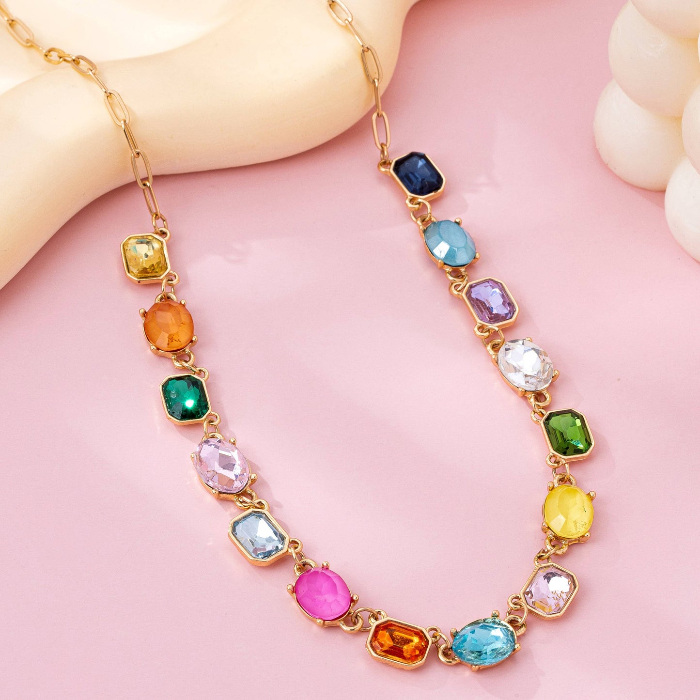 Multicolor Gemstone Link Necklace | 80N92824: Gold