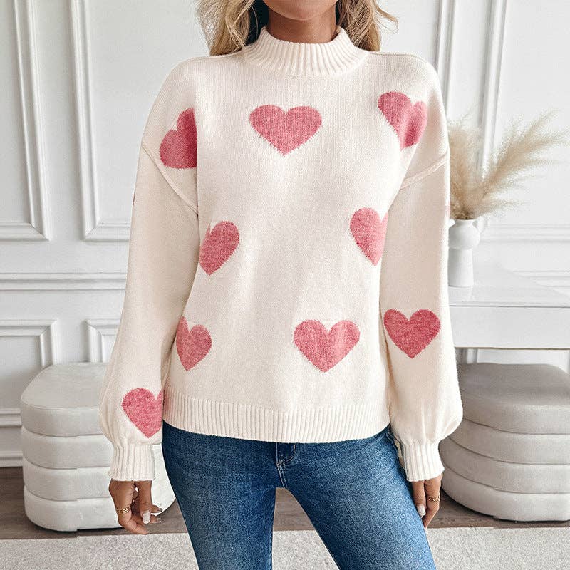 Valentine's Day Sweater | Pink Heart Knit Pullover: Light Pink. / 52% Acrylic 28%polyamide 20%POLYESTER Lovesoft