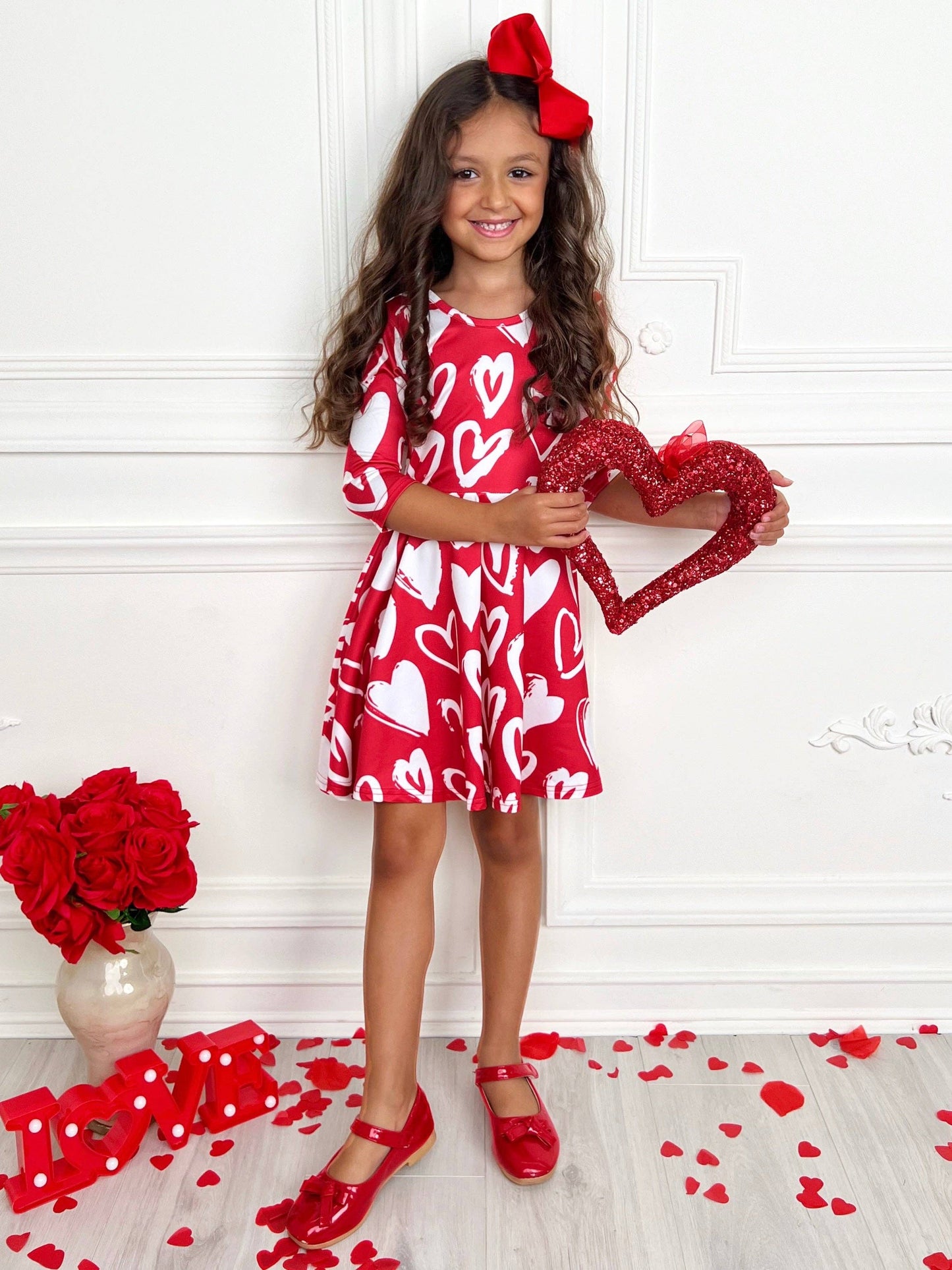 Radiant Heart Twirly Long Sleeve Skater Dress: Red Mia Belle
