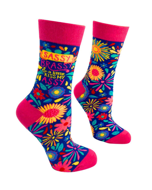 Sassy Brassy and a Little Kiss My Assy Women's Crew Socks Fab Daz