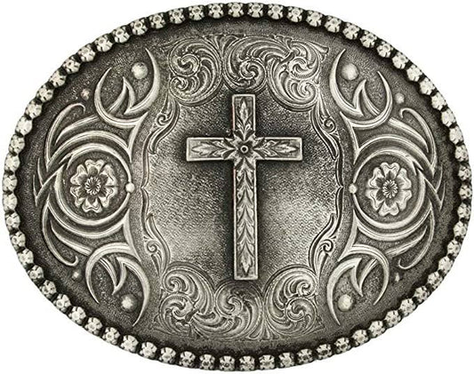 ANTIQUE SILVER  Floral Cross Belt Buckle Simple