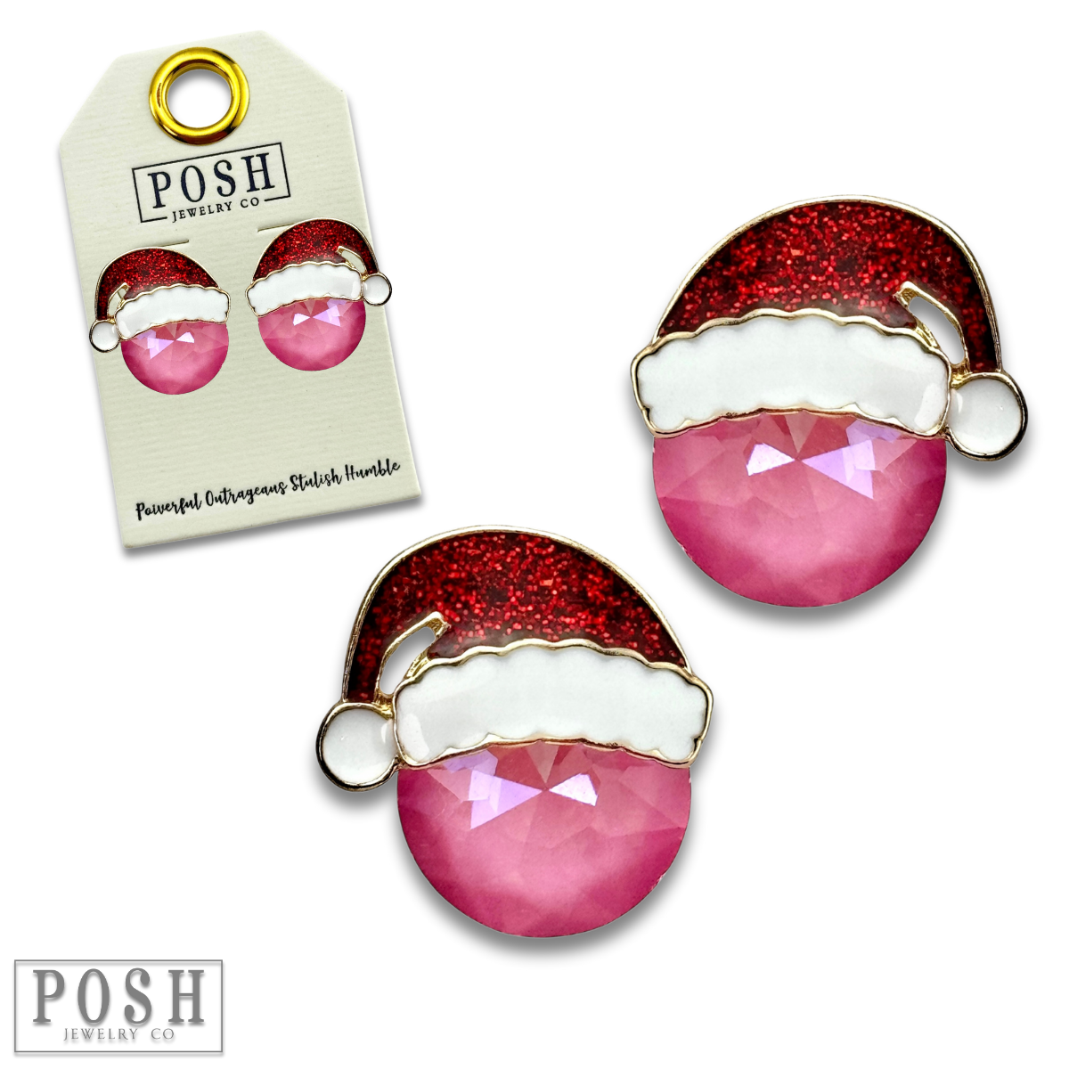 Rhinestone Santa hat earring: Red PP