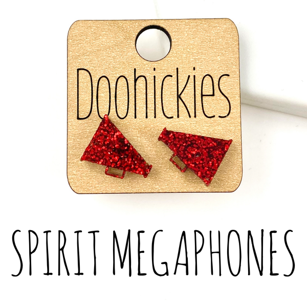 Megaphone Stud Earrings Maroon Glitter Doohickie