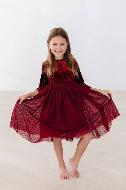 Cranberry Velvet Tutu Dress: 5/6 Mila and Rose