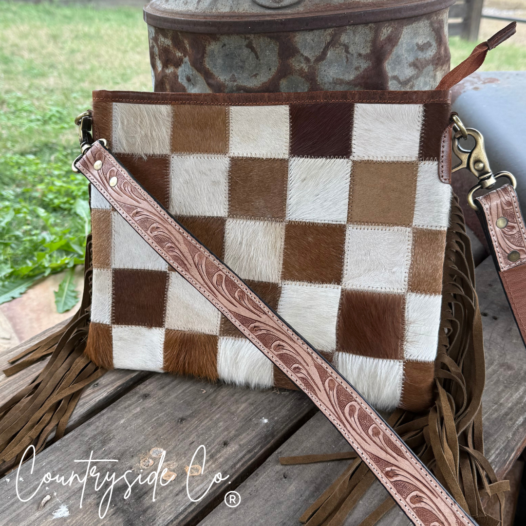 Longhorn Trail Cowhide Checkered Purse Texas Western Cowhide