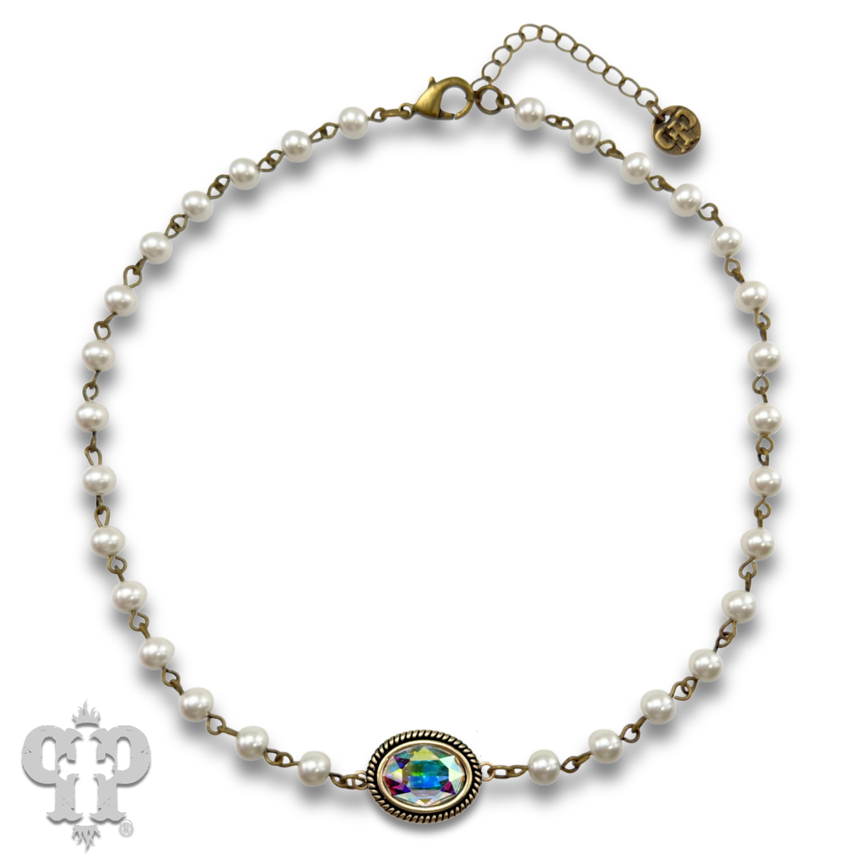 Mini oval rhinestone pendant necklace: White