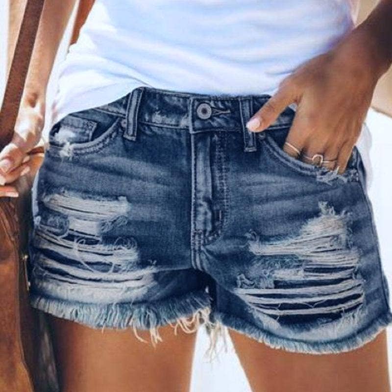 Summer Ripped Frayed Denim Shorts: Blue Rosa