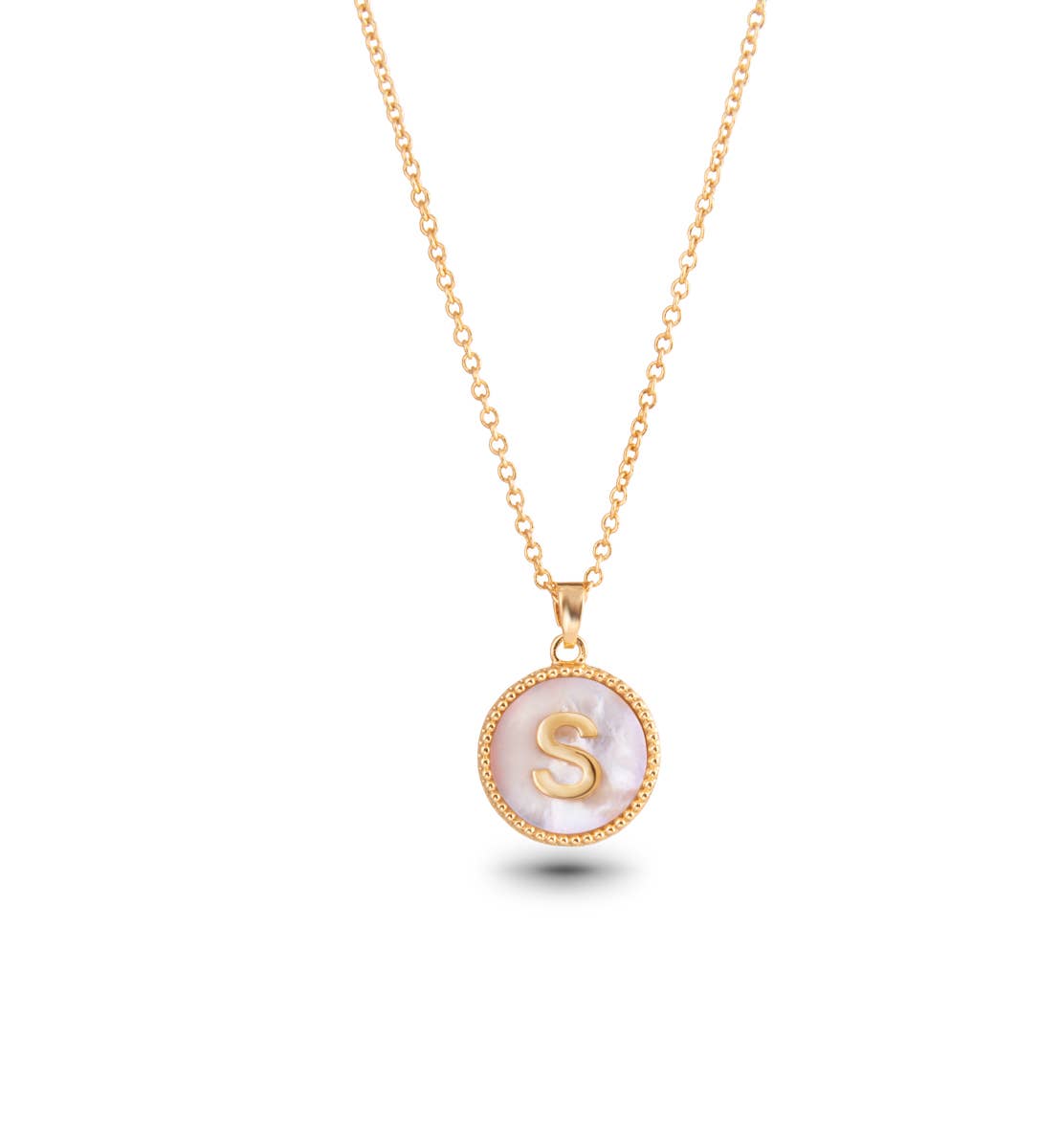 Gold Mother of Pearl Initial Necklaces |