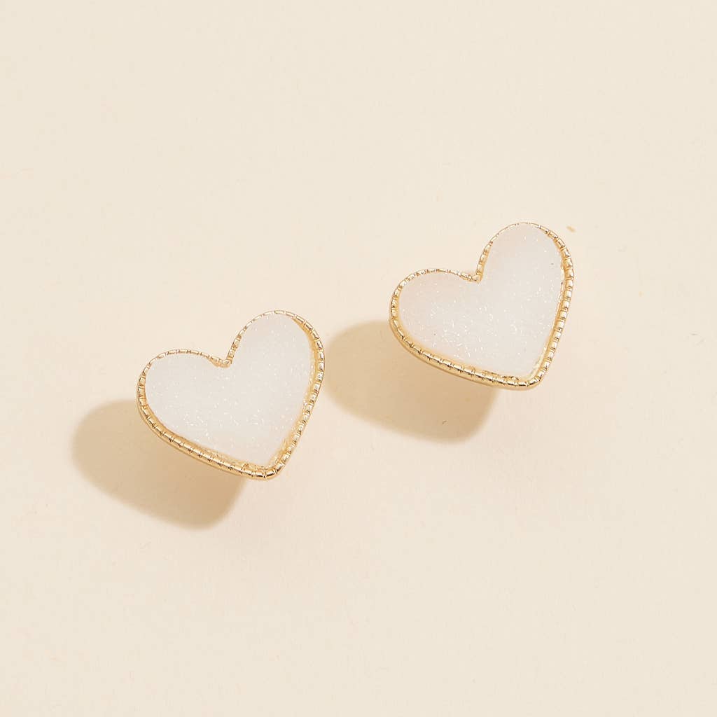 Heart Druzy Stone Stud Earrings: Pink / One / 4SE31170